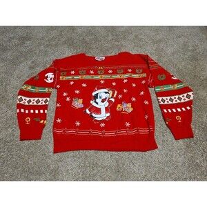 Vintage 80s Santa Penguin AOP Crewneck Sweatshirt Christmas Holiday S M Mayfair